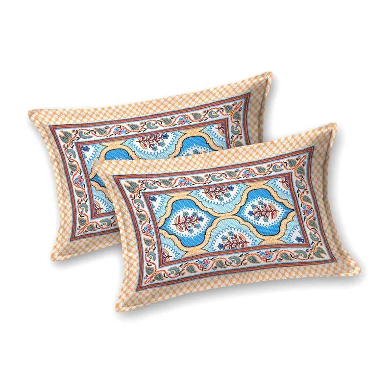 Rango Cotton Bedsheet (Blue,Beige) - 240 TC media 5