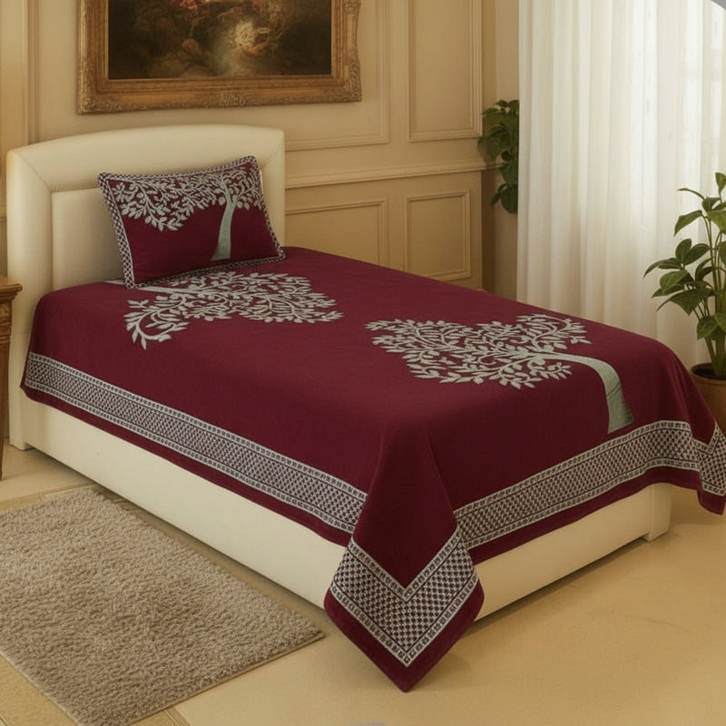 Calm Layers Chenille Bedsheet - Maroon - Single