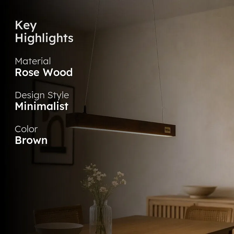Linear LED Rose Wood Pendant Lamp media 2