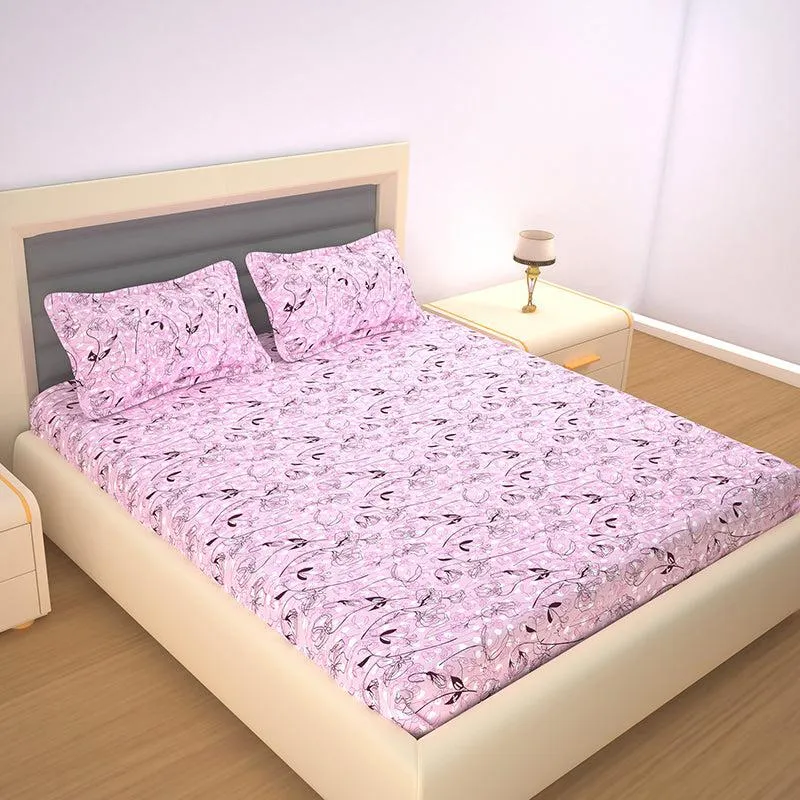 Bloom In Vine Floral Cotton Bedsheet (Pink) - 200 TC media 1