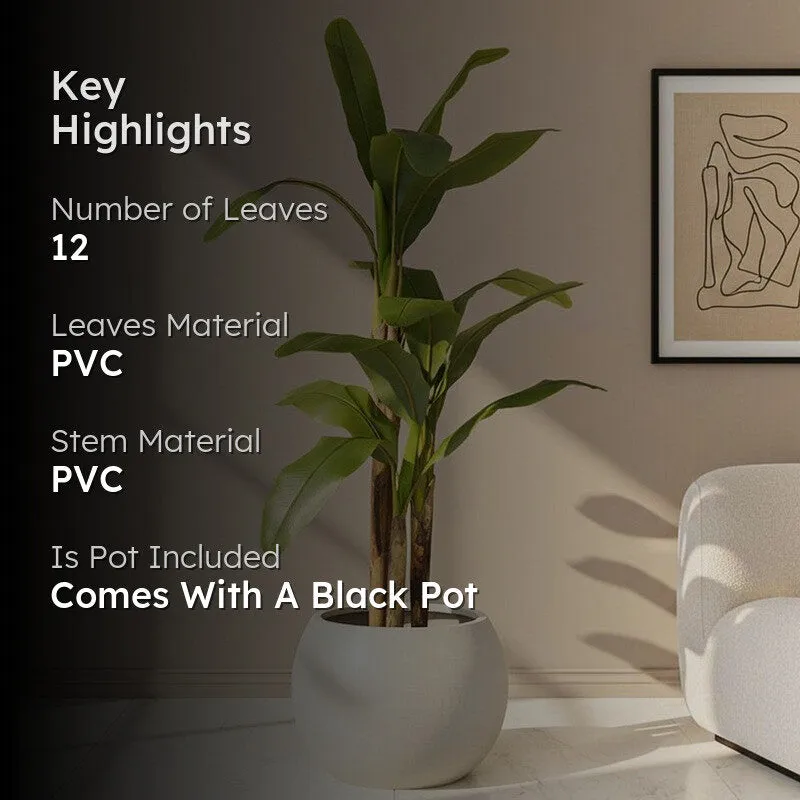 Artificial Banana Plant With Black Fiber Pot - 4.9 Feet media 2