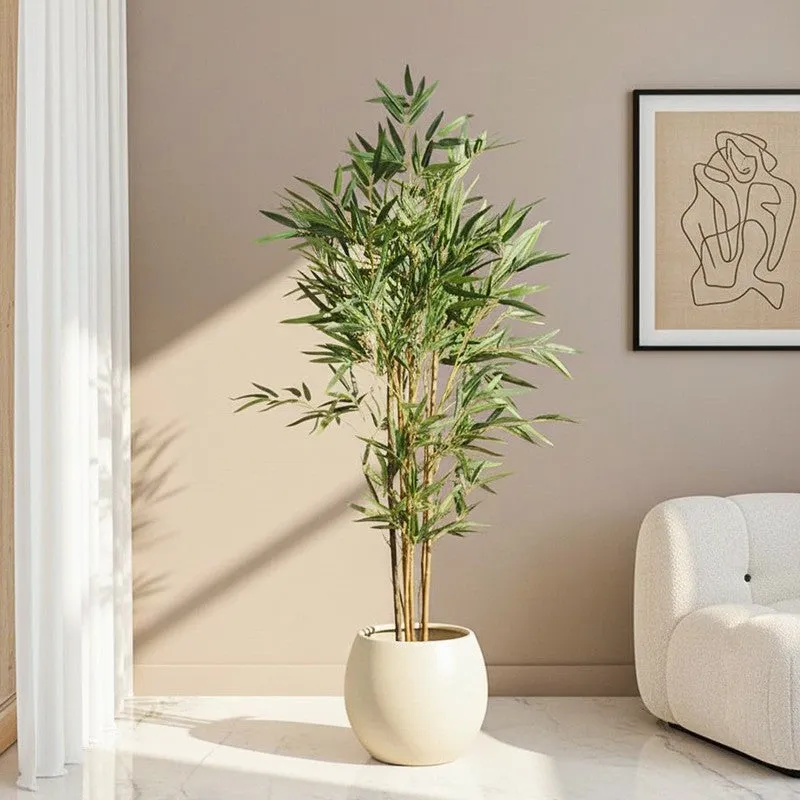 Faux Bamboo Plant With Black Plastic Pot (4.92 ft) - Dark Green media 1