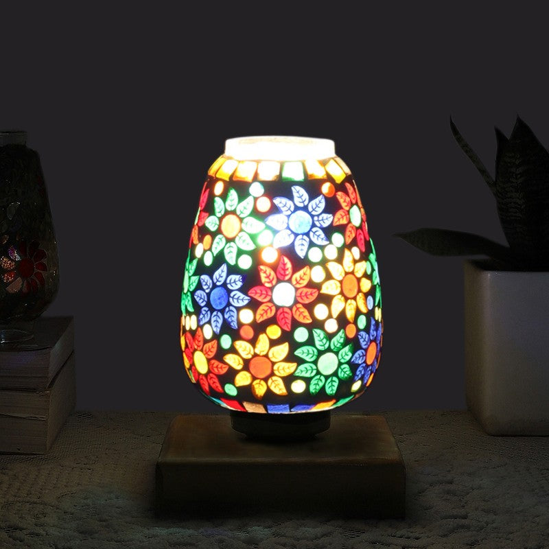 Arvyn Glass Table Lamp With Wooden Base - Multicolor