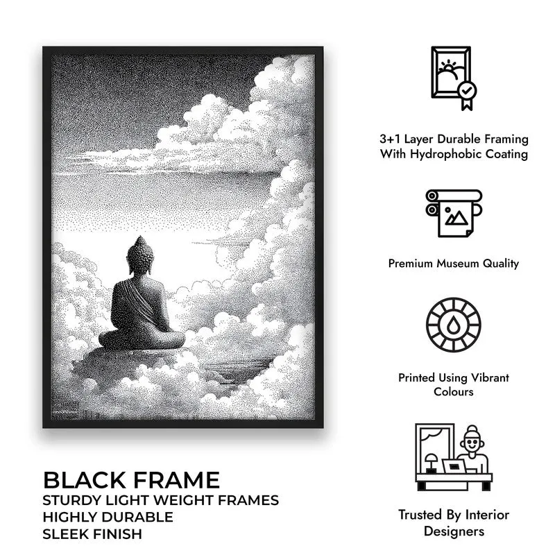 Buddha In Clouded Serenity III Wall Painting With Black Frame media 9