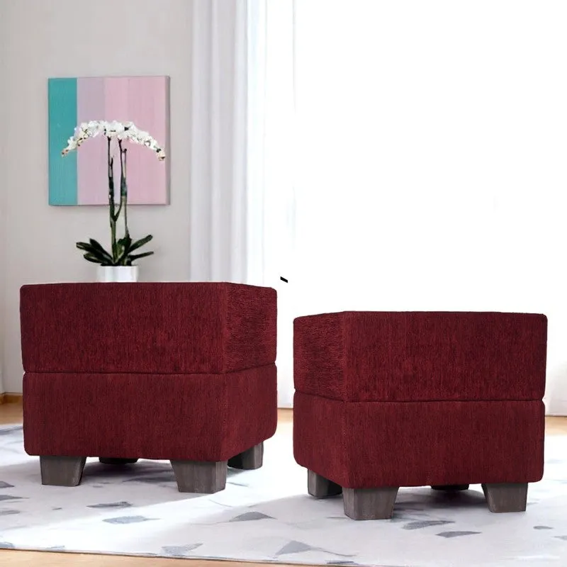 Krixon Pine Wood Pouffe (Maroon) - Set Of Two media 1