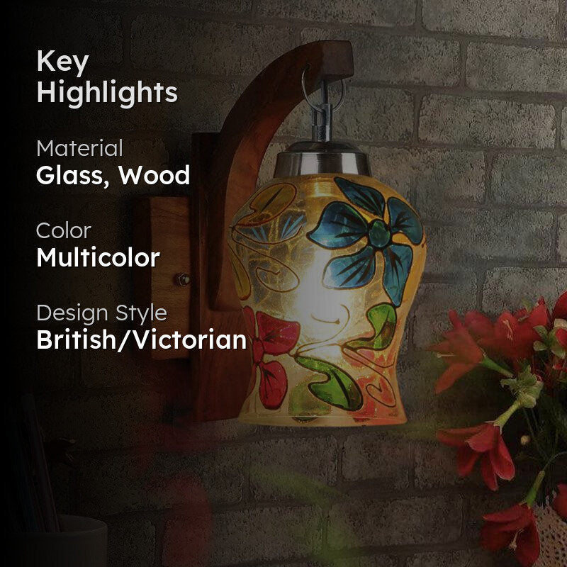 Fumo Floral Mosaic Glass & Wooden Wall Lamp media 2