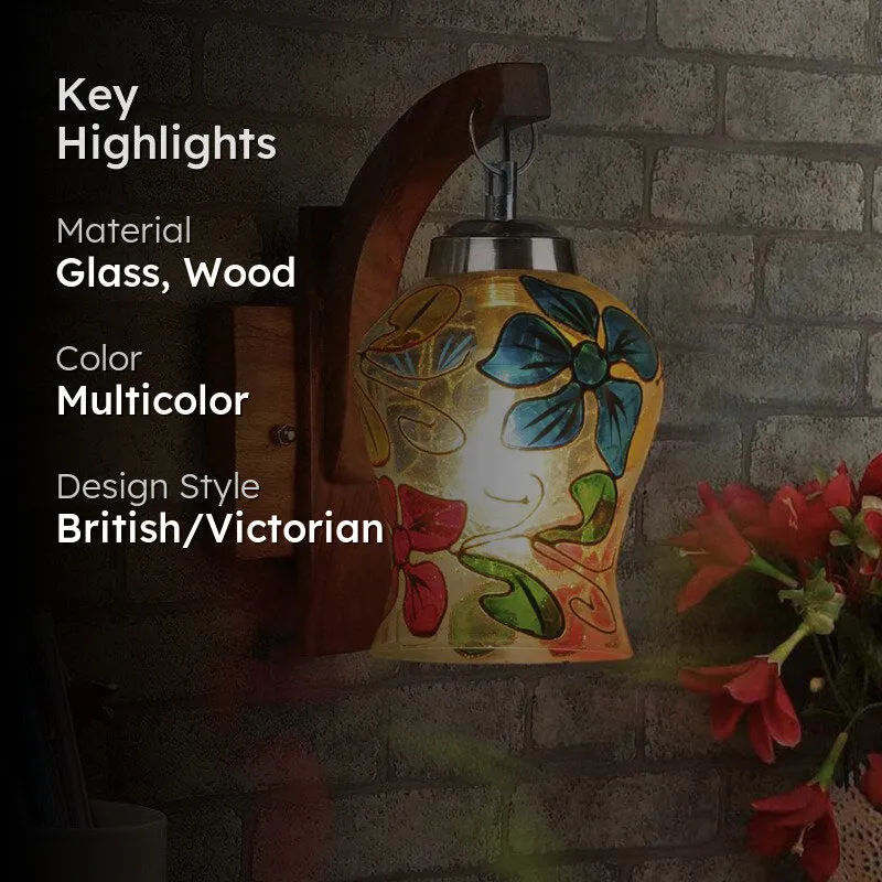 Fumo Floral Mosaic Glass & Wooden Wall Lamp media 2