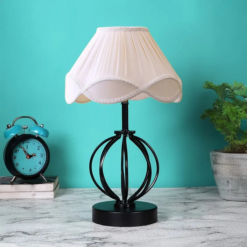 Aurylin Cotton Table Lamp With Wooden Base - Ivory media 4