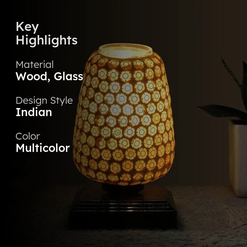 Miraelle Glass Table Lamp With Wooden Base - Multicolor media 2