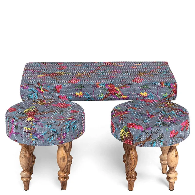 Daxor Sheesham Wooden Bench with Stools (Grey) - Three Piece Set media 3