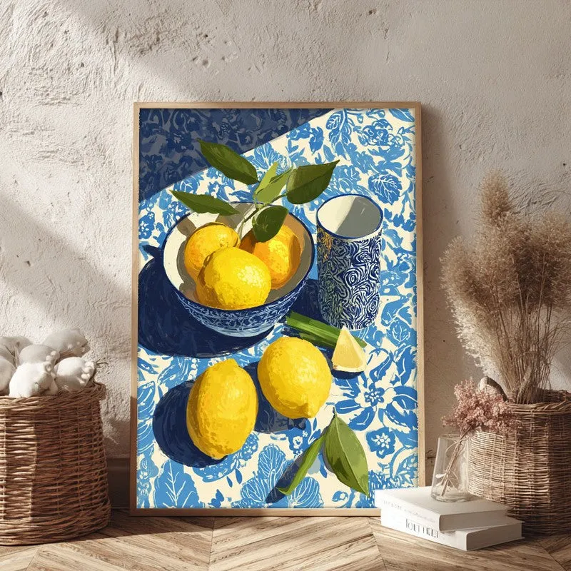 Zestara Lemon Canvas Wall Painting With Brown Frame media 3