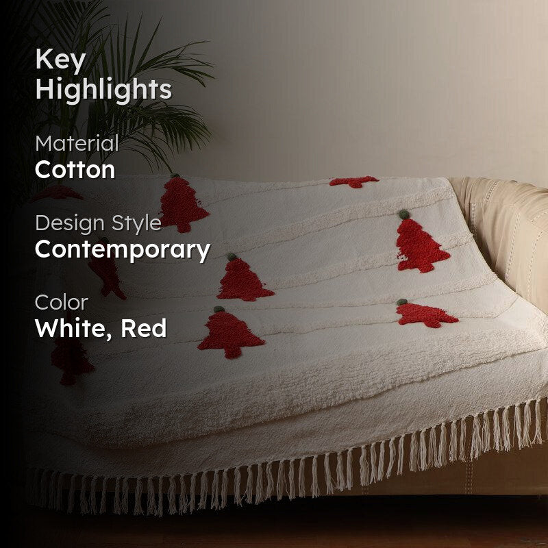 Pine & Plush Tufted Cotton Throw - White & Red media 2