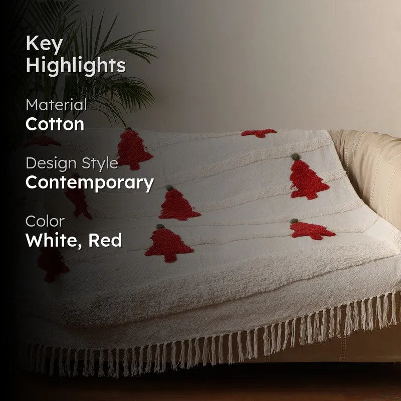 Pine & Plush Tufted Cotton Throw - White & Red media 2