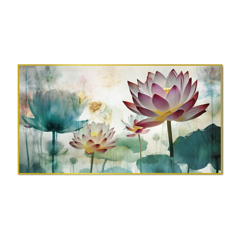 Lotus Whispers Floral Canvas Wall Painting With Frame - Gold media 6