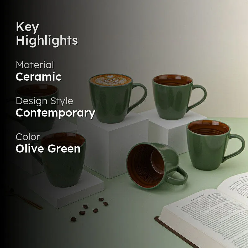Karvaa Ceramic Coffee Mug (Forest Green/350 mL Each) - Set Of Six media 2