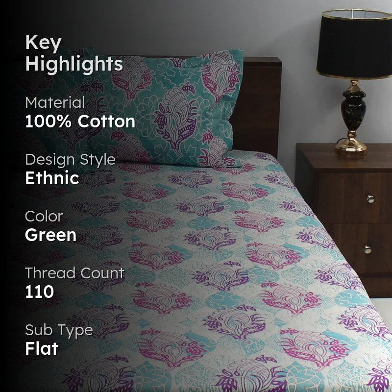 Wishi Ethnic Cotton Bedsheet (Green) - 110 TC media 2