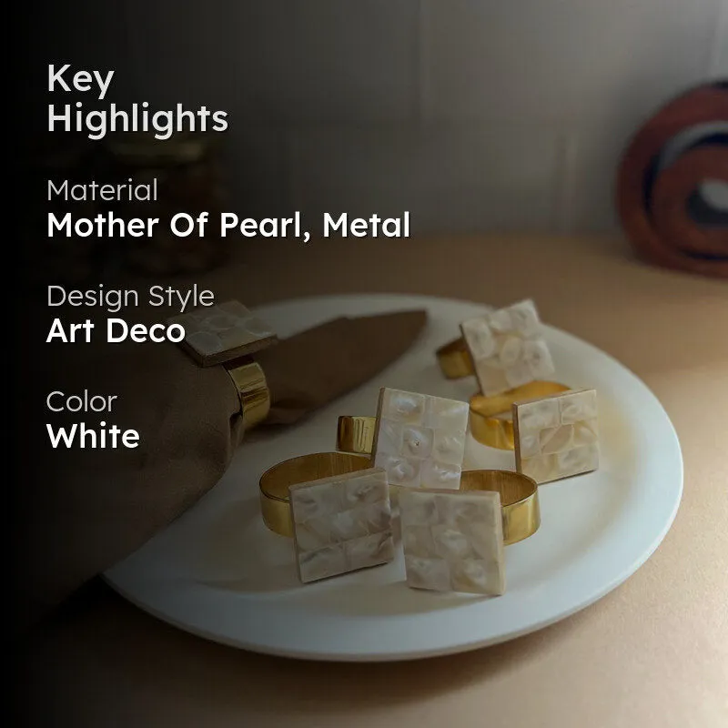 Asher Square Handcrafted Mother Of Pearl Napkin Ring - Set Of Six media 2