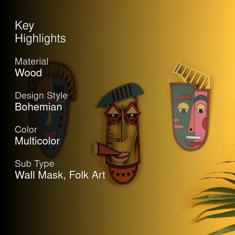 Kankana Mask Wooden Wall Accent - Set of Three media 2