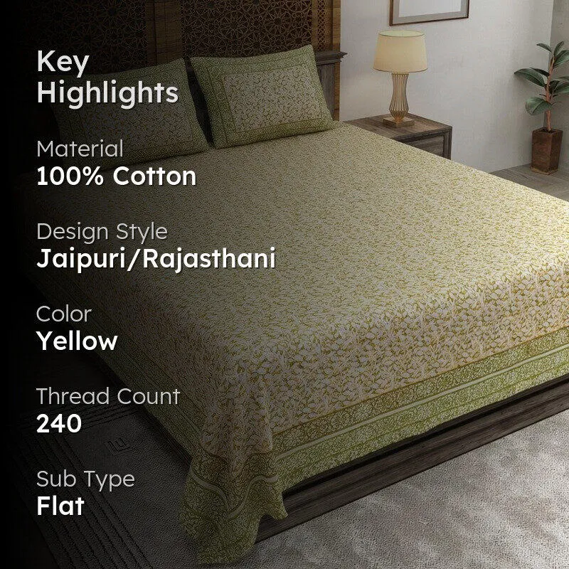Softra Cotton Bedsheet (Yellow) - 240 TC media 2