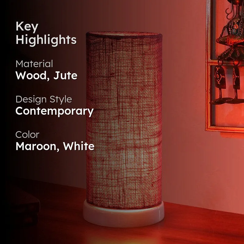 Esto Tower Wooden Table Lamp With Jute Shade - Maroon,White media 2