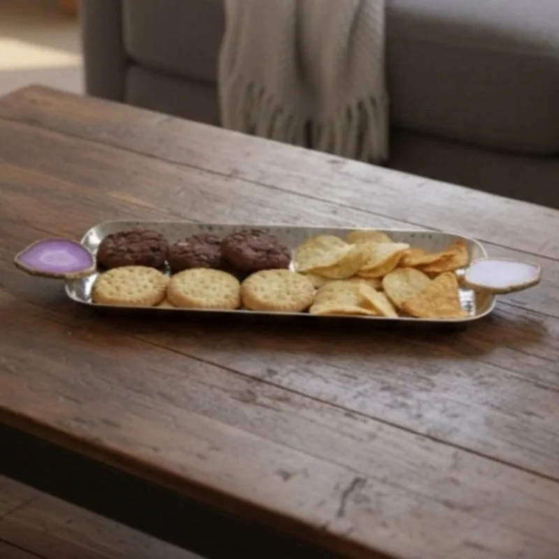 Aurora Edge Hammered (Metal,Agate) Rectangle Platter - Purple media 7