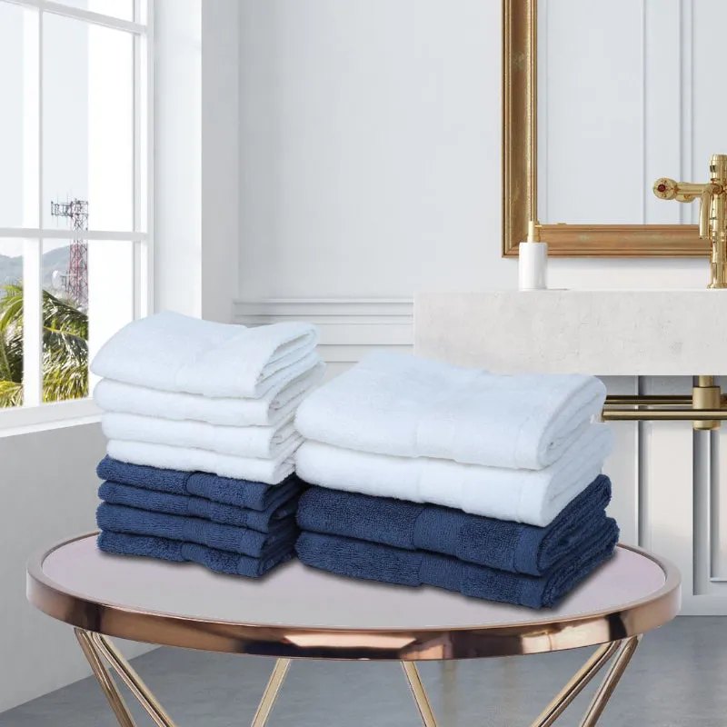 Miorah Hand & Face Towel Combo (White & Blue) - Set Of Twelve media 1