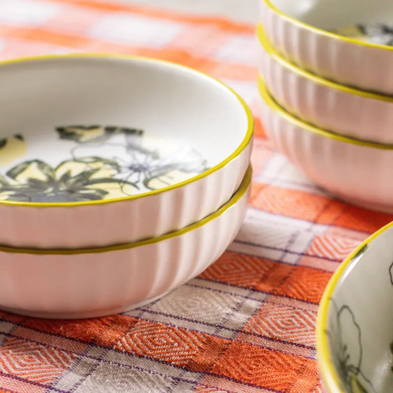 Golden Aura Floral Serving Bowl - Seven Piece Set media 5