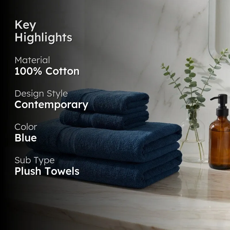 PlushAura Cotton Towel Sets (Dark Blue) - Set of Four media 2