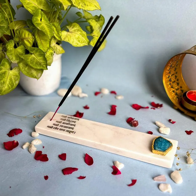 Nmokar Matra Marble Incense Holder With Agate Plating - Turquoise Blue media 1