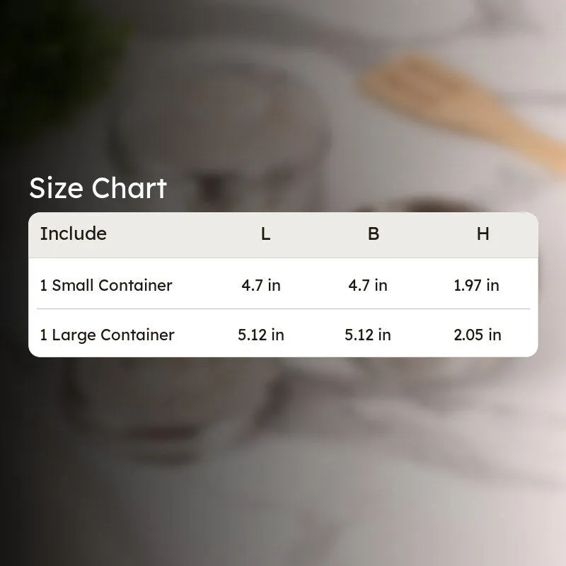 Size chart showing one small and one large silver storage container