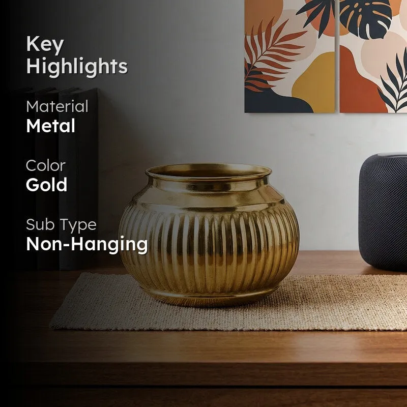 Potsi Gold Matki Metal Planter - Gold media 2