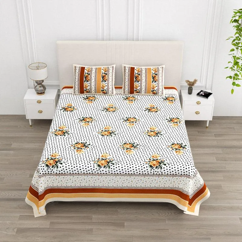 Livia Floral Cotton Bedsheet (Yellow) - 180 TC media 1