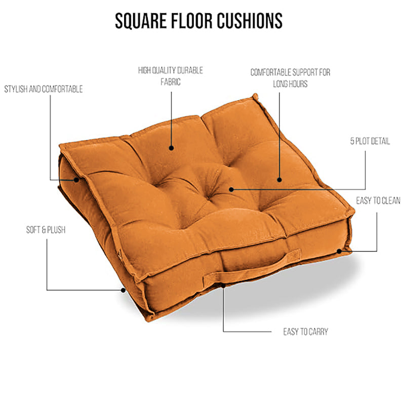 Cushflow Solid Cotton Floor Cushion (Brown) - Set Of Four image 5