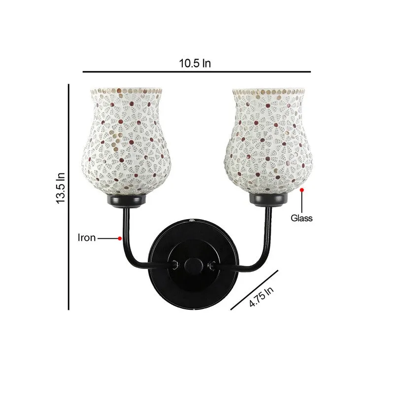 Twin ivory mosaic glass wall lamp with printed dimensions on image