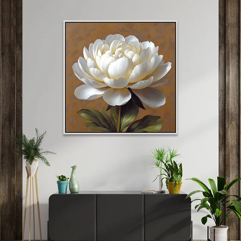 Prismatic Peony Canvas Wall Painting With Frame - White media 1