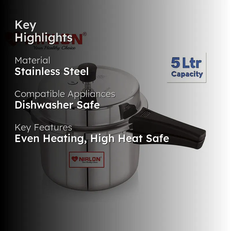 Nirlon Steel Shine Pressure Cooker - 5000 mL/ 9 Inches media 2