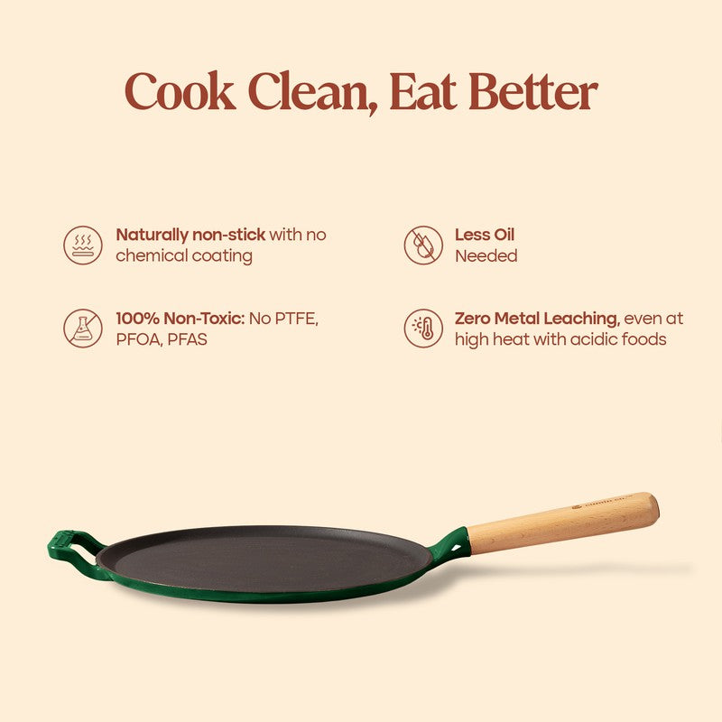 Cumin Co Enamel Cast Iron Dosa Tawa (Green,Black) - 28 cm media 9