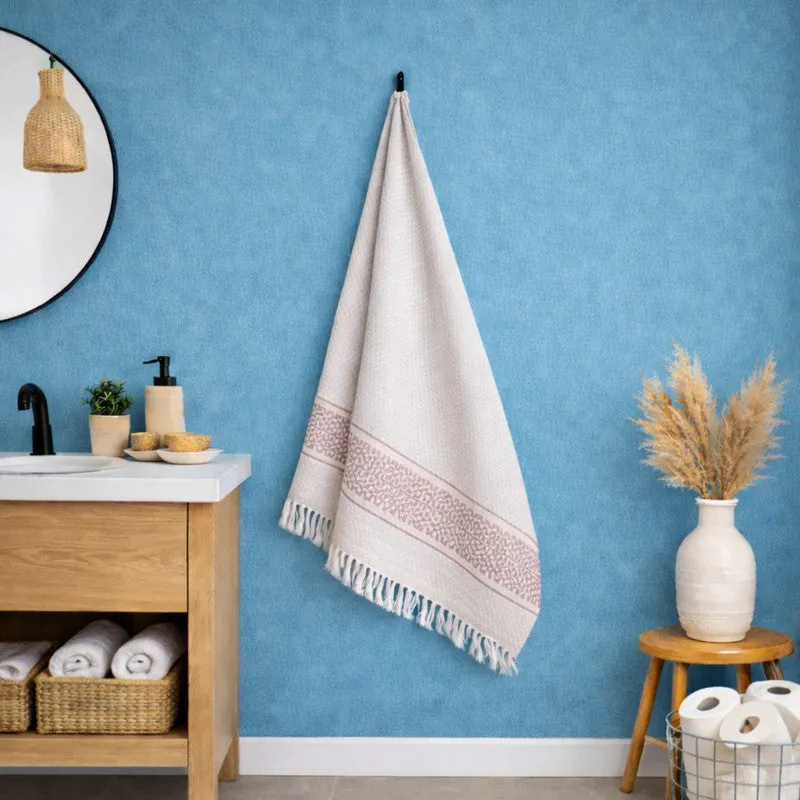 MosacStrip Cotton Bath Towel (Beige) - Set Of Two media 3