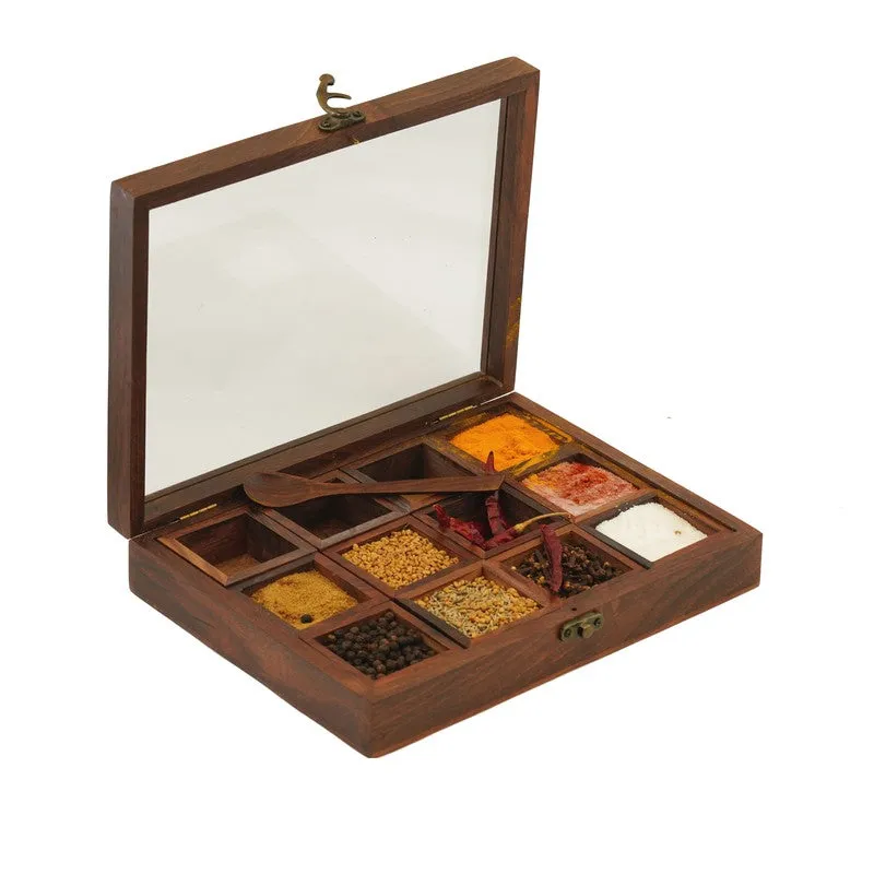 Timber Sheesham Wood Rectangle Masala Box - Fourteen Piece Set media 5