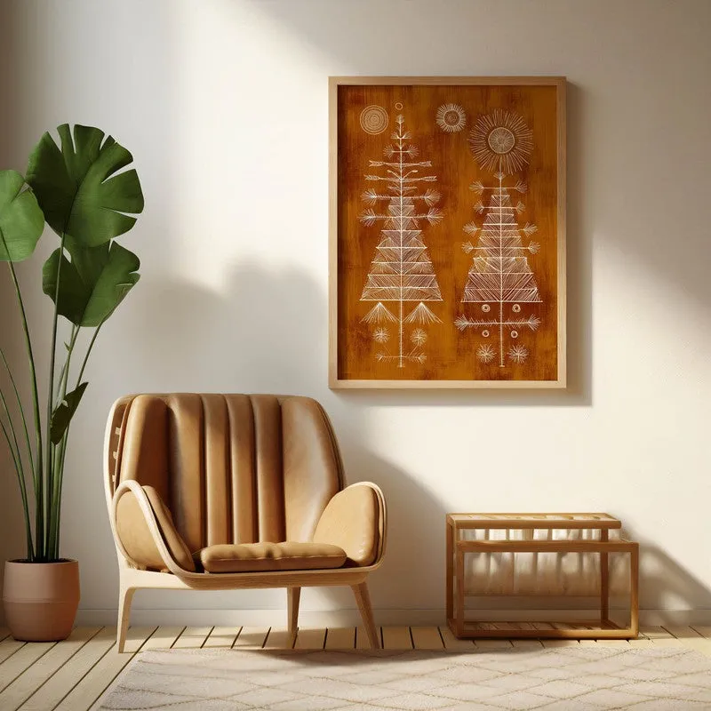 FolkHaven Warli Inspired Canvas Wall Painting With Brown Frame media 8