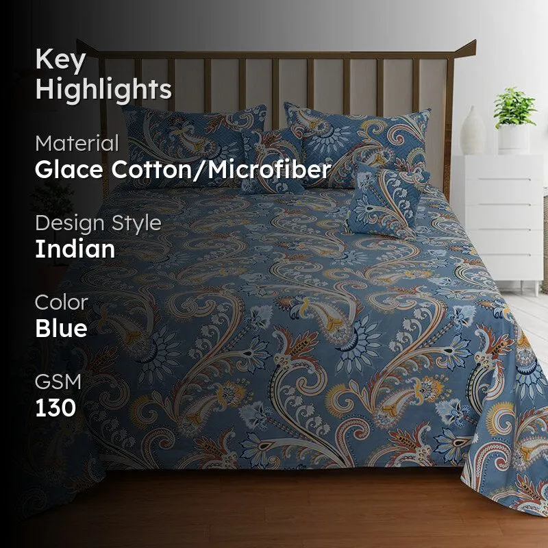 Rajput Weaves Ethnic Quilted Bedding Set (Blue) - Five Piece Set media 2