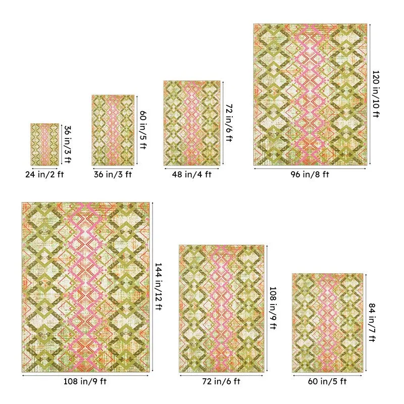 Thrain Geometric Polyester Anti-Skid Carpet - Green & Pink media 14