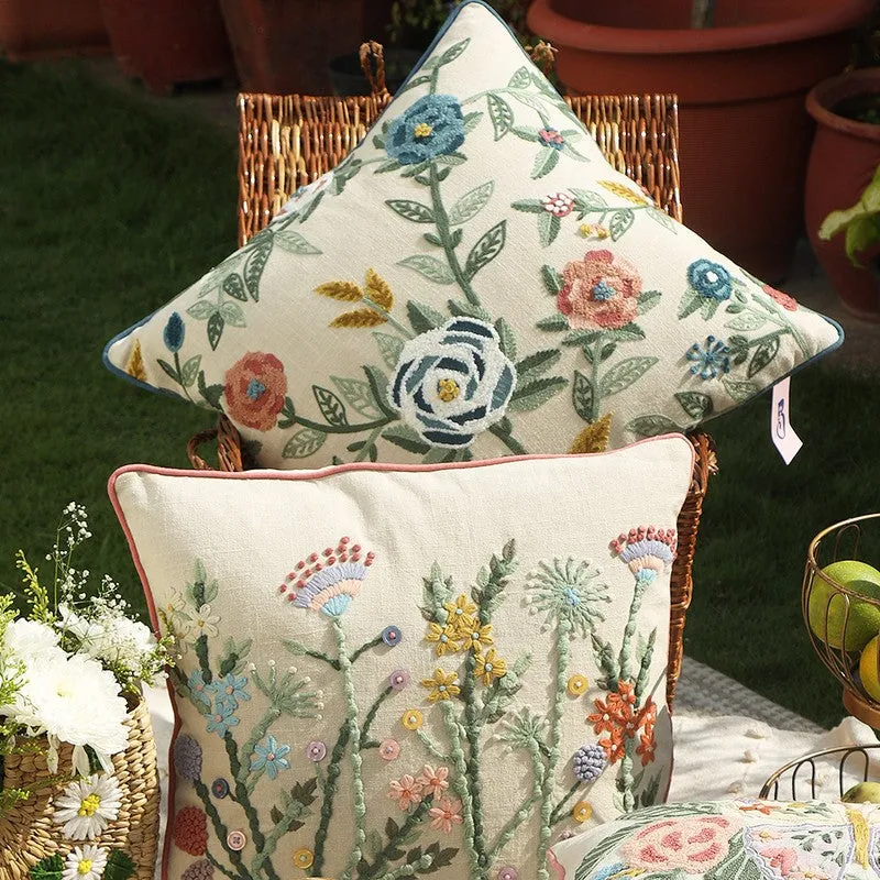 Indigo Petals Embroidered Cotton Cushion Cover media 4