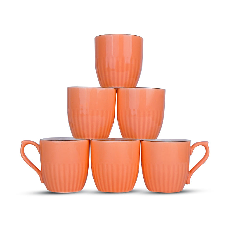 Glimo Porcelain Tea Cup (200 mL Each)/Orange)-  Set of Six media 5