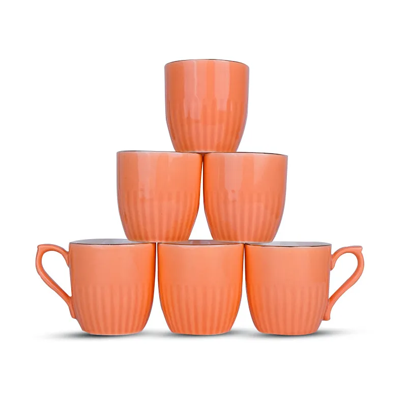 Glimo Porcelain Tea Cup (200 mL Each)/Orange)- Set of Six media 5