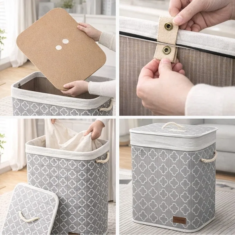 Quatrefoil Bamboo Laundry Basket media 7