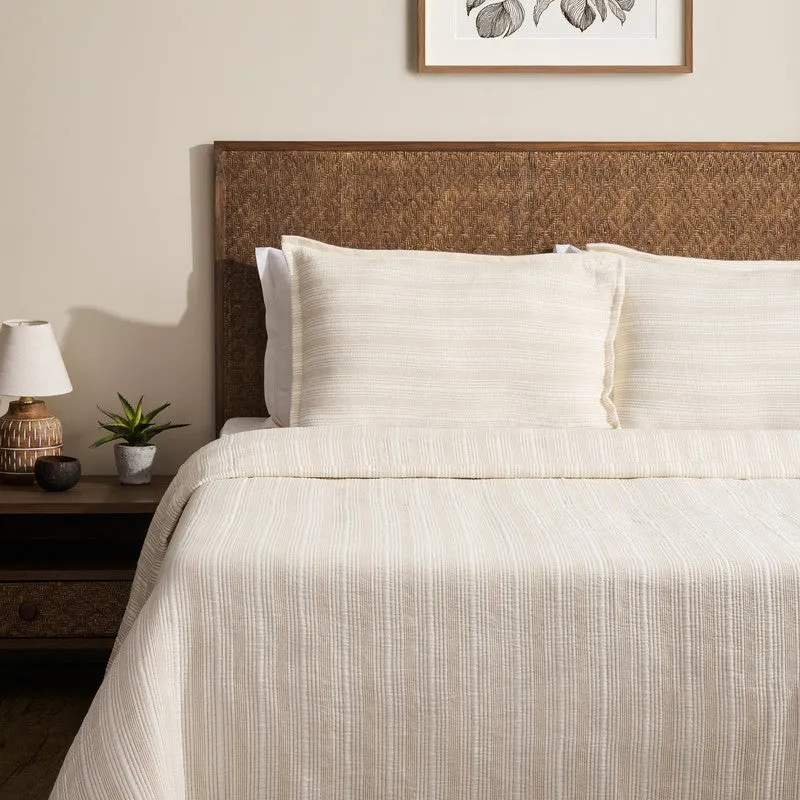 Stripe Grace Cotton Bedcover (Beige) (280 Gsm) - Three Piece Set media 1