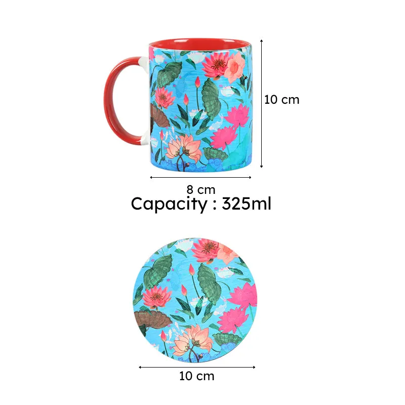 India Circus Bloomin Ceramic Mug With Coaster (325 mL Each) - Four Piece Set media 7