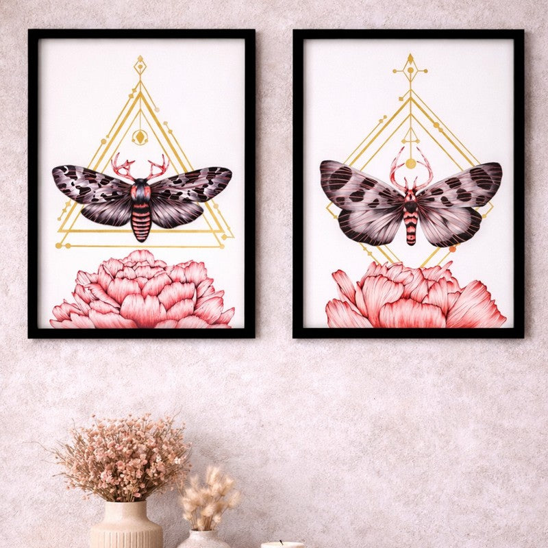 Flutter Paper Wall Painting With MDF Frame - Set Of Two