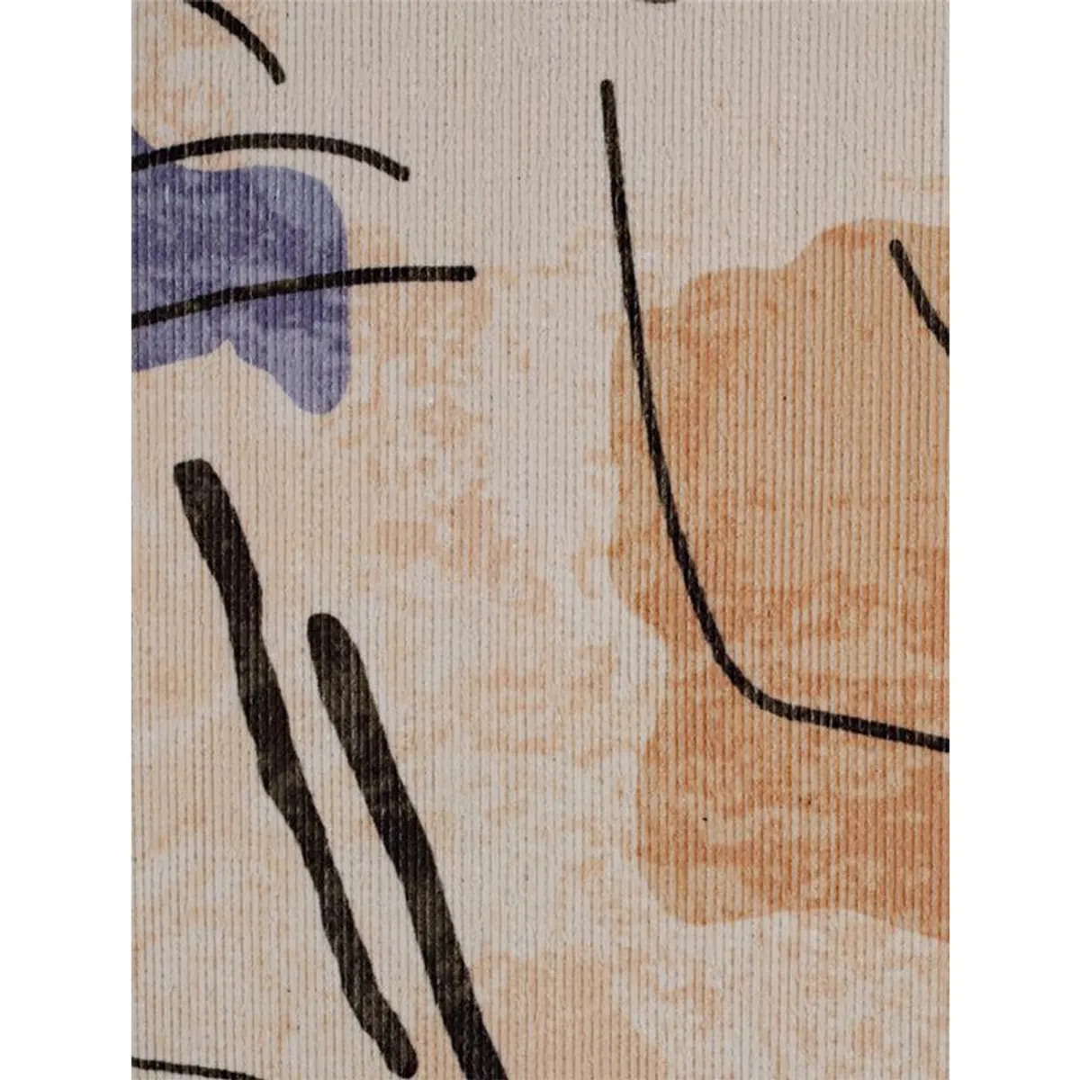 Carpet corner showing beige ground, purple oval and black abstract lines